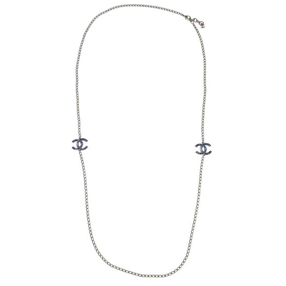 Chanel CC Chain Necklace Rhinestone Silver A15P - Picture 1 of 8